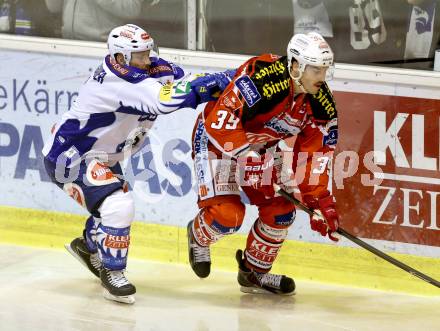 EBEL. Eishockey Bundesliga. KAC gegen VSV. Jean Francois Jacques,  (KAC),  Gerhard Unterluggauer (VSV). Klagenfurt, am 23.11.2014.
Foto: Kuess 

---
pressefotos, pressefotografie, kuess, qs, qspictures, sport, bild, bilder, bilddatenbank