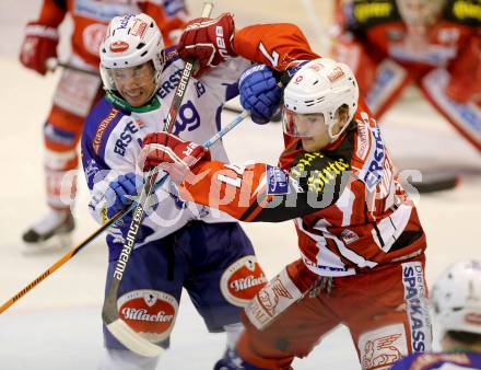 EBEL. Eishockey Bundesliga. KAC gegen VSV. Florian Kurath, (KAC), Jason Krog  (VSV). Klagenfurt, am 23.11.2014.
Foto: Kuess 

---
pressefotos, pressefotografie, kuess, qs, qspictures, sport, bild, bilder, bilddatenbank