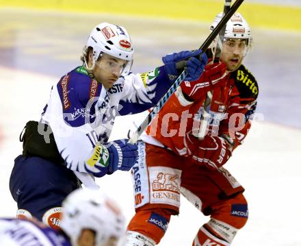 EBEL. Eishockey Bundesliga. KAC gegen VSV. Martin Schumnig,  (KAC),  Brock McBride (VSV). Klagenfurt, am 23.11.2014.
Foto: Kuess 

---
pressefotos, pressefotografie, kuess, qs, qspictures, sport, bild, bilder, bilddatenbank