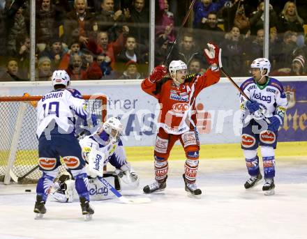 EBEL. Eishockey Bundesliga. KAC gegen VSV. Jean Francois Jacques, (KAC),  Jean Philippe Lamoureux, Stefan Bacher, Jason Krog (VSV). Klagenfurt, am 23.11.2014.
Foto: Kuess 


---
pressefotos, pressefotografie, kuess, qs, qspictures, sport, bild, bilder, bilddatenbank