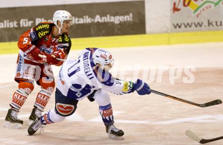 EBEL. Eishockey Bundesliga. KAC gegen VSV. Oliver Setzinger, (KAC),  Mark Santorelli  (VSV). Klagenfurt, am 23.11.2014.
Foto: Kuess 

---
pressefotos, pressefotografie, kuess, qs, qspictures, sport, bild, bilder, bilddatenbank