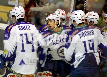 EBEL. Eishockey Bundesliga. KAC gegen VSV.  Torjubel (VSV). Klagenfurt, am 23.11.2014.
Foto: Kuess 

---
pressefotos, pressefotografie, kuess, qs, qspictures, sport, bild, bilder, bilddatenbank