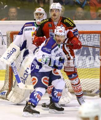 EBEL. Eishockey Bundesliga. KAC gegen VSV. Jean Francois Jacques,  (KAC),  Gerhard Unterluggauer (VSV). Klagenfurt, am 23.11.2014.
Foto: Kuess 

---
pressefotos, pressefotografie, kuess, qs, qspictures, sport, bild, bilder, bilddatenbank