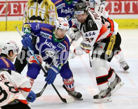 EBEL. Eishockey Bundesliga. EC VSV gegen HC Orli Znojmo. Brock McBride, (VSV), Peter Pucher  (Znojmo). Villach, am 28.11.2014.
Foto: Kuess 


---
pressefotos, pressefotografie, kuess, qs, qspictures, sport, bild, bilder, bilddatenbank