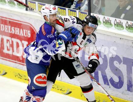 EBEL. Eishockey Bundesliga. EC VSV gegen HC Orli Znojmo. Darren Haydar, (VSV), Jiri Klimicek  (Znojmo). Villach, am 28.11.2014.
Foto: Kuess 


---
pressefotos, pressefotografie, kuess, qs, qspictures, sport, bild, bilder, bilddatenbank