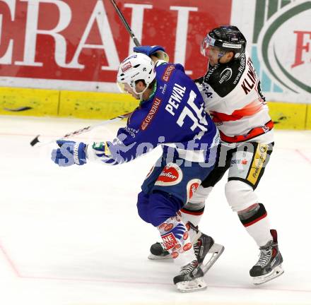 EBEL. Eishockey Bundesliga. EC VSV gegen HC Orli Znojmo. Marco Pewal,  (VSV), Jiri Klimicek  (Znojmo). Villach, am 28.11.2014.
Foto: Kuess 


---
pressefotos, pressefotografie, kuess, qs, qspictures, sport, bild, bilder, bilddatenbank