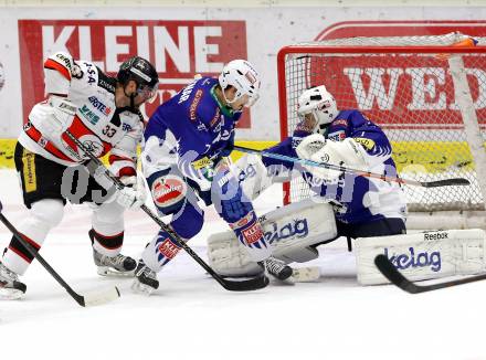 EBEL. Eishockey Bundesliga. EC VSV gegen HC Orli Znojmo. Klemen Pretnar, Jean Philippe Lamoureux, (VSV), Peter Pucher  (Znojmo). Villach, am 28.11.2014.
Foto: Kuess 


---
pressefotos, pressefotografie, kuess, qs, qspictures, sport, bild, bilder, bilddatenbank