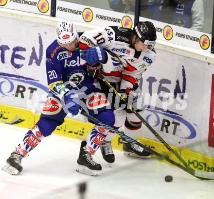 EBEL. Eishockey Bundesliga. EC VSV gegen HC Orli Znojmo. Nico Brunner,  (VSV), David Bartos (Znojmo). Villach, am 28.11.2014.
Foto: Kuess 


---
pressefotos, pressefotografie, kuess, qs, qspictures, sport, bild, bilder, bilddatenbank