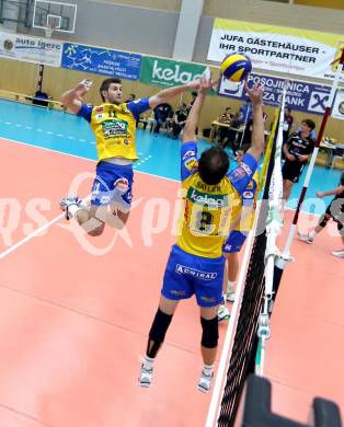 Volleyball AVL. SK Posojilnica Aich/Dob gegen VBC Weiz. Danijel Koncilja, Rok SATLER (Aich/Dob). Bleiburg, am 27.11.2014.
Foto: Kuess
---
pressefotos, pressefotografie, kuess, qs, qspictures, sport, bild, bilder, bilddatenbank