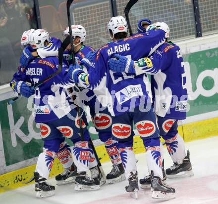 EBEL. Eishockey Bundesliga. EC VSV gegen HC Orli Znojmo. Torjubel Benjamin Petrik, Daniel Nageler, Adis Alagic,  (VSV). Villach, am 28.11.2014.
Foto: Kuess 


---
pressefotos, pressefotografie, kuess, qs, qspictures, sport, bild, bilder, bilddatenbank