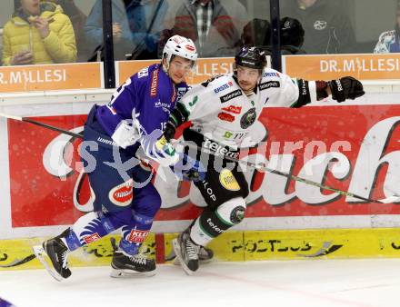 EBEL. Eishockey Bundesliga. EC VSV gegen HDD TELEMACH Olimpija Ljubljana. Stefan Bacher,  (VSV), Hunter Bishop (Laibach). Villach, am 30.11.2014.
Foto: Kuess 


---
pressefotos, pressefotografie, kuess, qs, qspictures, sport, bild, bilder, bilddatenbank