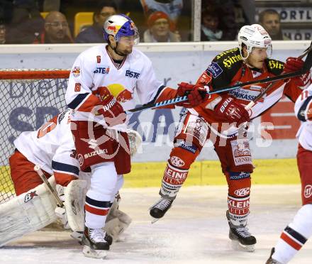 EBEL. Eishockey Bundesliga. KAC gegen EC Red Bull Salzburg. Manuel Geier,  (KAC), Alexander Pallestrang (Salzburg). Klagenfurt, am 30.11.2014.
Foto: Kuess 

---
pressefotos, pressefotografie, kuess, qs, qspictures, sport, bild, bilder, bilddatenbank