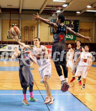 Basketball 2.Bundesliga 2014/15 Grunddurchgang 10.Runde. Woerthersee Piraten gegen Villach Raiders. Martin Breithuber, (Piraten), Jamal Mc Clerkin, Nino Gross  (Villach). Klagenfurt, 29.11.2014.
Foto: Kuess
---
pressefotos, pressefotografie, kuess, qs, qspictures, sport, bild, bilder, bilddatenbank