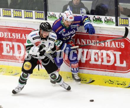 EBEL. Eishockey Bundesliga. EC VSV gegen HDD TELEMACH Olimpija Ljubljana. Gerhard Unterluggauer,  (VSV), Luka Kalan (Laibach). Villach, am 30.11.2014.
Foto: Kuess 


---
pressefotos, pressefotografie, kuess, qs, qspictures, sport, bild, bilder, bilddatenbank