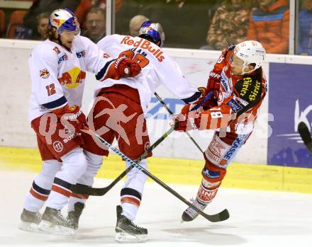 EBEL. Eishockey Bundesliga. KAC gegen EC Red Bull Salzburg. Thomas Koch, (KAC), Alexander Cijan, Troy Milam  (Salzburg). Klagenfurt, am 30.11.2014.
Foto: Kuess 

---
pressefotos, pressefotografie, kuess, qs, qspictures, sport, bild, bilder, bilddatenbank