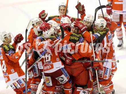 EBEL. Eishockey Bundesliga. KAC gegen EC Red Bull Salzburg. Jubel KAC. Klagenfurt, am 30.11.2014.
Foto: Kuess 

---
pressefotos, pressefotografie, kuess, qs, qspictures, sport, bild, bilder, bilddatenbank