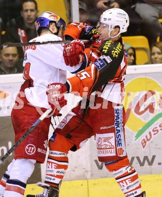 EBEL. Eishockey Bundesliga. KAC gegen EC Red Bull Salzburg. Kirk Furey, (KAC), Donique Heinrich  (Salzburg). Klagenfurt, am 30.11.2014.
Foto: Kuess 

---
pressefotos, pressefotografie, kuess, qs, qspictures, sport, bild, bilder, bilddatenbank