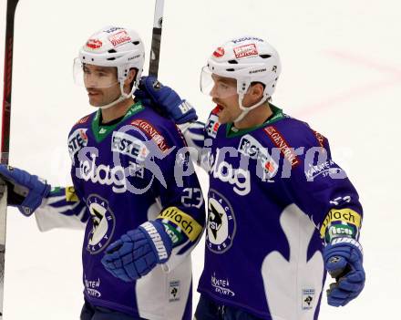 EBEL. Eishockey Bundesliga. EC VSV gegen HDD TELEMACH Olimpija Ljubljana. Torjubel  Darren Haydar, John Lammers (VSV). Villach, am 30.11.2014.
Foto: Kuess 


---
pressefotos, pressefotografie, kuess, qs, qspictures, sport, bild, bilder, bilddatenbank