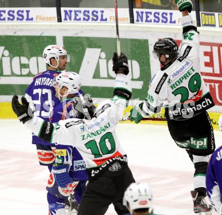 EBEL. Eishockey Bundesliga. EC VSV gegen HDD TELEMACH Olimpija Ljubljana.  Torjubel (Laibach). Villach, am 30.11.2014.
Foto: Kuess 


---
pressefotos, pressefotografie, kuess, qs, qspictures, sport, bild, bilder, bilddatenbank