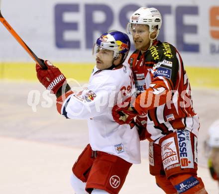 EBEL. Eishockey Bundesliga. KAC gegen EC Red Bull Salzburg. Jamie Lundmark,  (KAC), Brett Sterling (Salzburg). Klagenfurt, am 30.11.2014.
Foto: Kuess 

---
pressefotos, pressefotografie, kuess, qs, qspictures, sport, bild, bilder, bilddatenbank