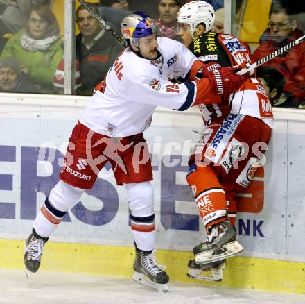 EBEL. Eishockey Bundesliga. KAC gegen EC Red Bull Salzburg. Thomas Vallant,  (KAC), Kyle Beach (Salzburg). Klagenfurt, am 30.11.2014.
Foto: Kuess 

---
pressefotos, pressefotografie, kuess, qs, qspictures, sport, bild, bilder, bilddatenbank