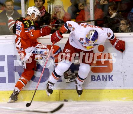 EBEL. Eishockey Bundesliga. KAC gegen EC Red Bull Salzburg. Jamie Lundmark, (KAC), Matthias Trattnig  (Salzburg). Klagenfurt, am 30.11.2014.
Foto: Kuess 

---
pressefotos, pressefotografie, kuess, qs, qspictures, sport, bild, bilder, bilddatenbank