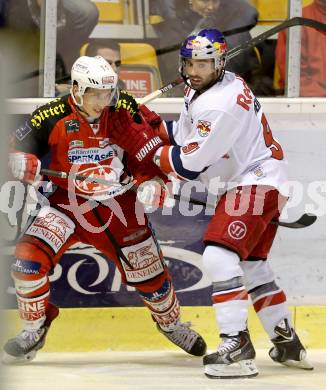 EBEL. Eishockey Bundesliga. KAC gegen EC Red Bull Salzburg. Christian Ban,  (KAC), Dominique Heinrich (Salzburg). Klagenfurt, am 30.11.2014.
Foto: Kuess 

---
pressefotos, pressefotografie, kuess, qs, qspictures, sport, bild, bilder, bilddatenbank