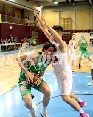 Basketball 2.Bundesliga 2014/15 Grunddurchgang 11.Runde. Woerthersee Piraten gegen Dornbirn Lions. Christof Gspandl (Piraten), Twan Christianus Petrus Plasmans (Dornbirn). Klagenfurt, am 6.12.2014.
Foto: Kuess
---
pressefotos, pressefotografie, kuess, qs, qspictures, sport, bild, bilder, bilddatenbank