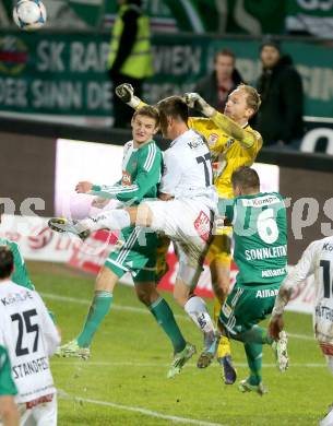 Fussball Bundesliga. RZ Pellets WAC gegen SK Rapid Wien. Alexander Kofler, Daniel Drescher,  (WAC), Deni Alar, Mario Sonnleitner (Rapid). Wolfsberg, am 7.11.2014.
Foto: Kuess

---
pressefotos, pressefotografie, kuess, qs, qspictures, sport, bild, bilder, bilddatenbank