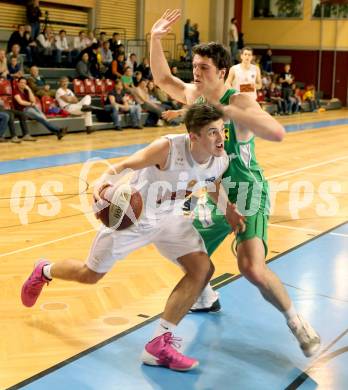 Basketball 2.Bundesliga 2014/15 Grunddurchgang 11.Runde. Woerthersee Piraten gegen Dornbirn Lions. Christof Gspandl, (Piraten), Twan Christianus Petrus Plasmans  (Dornbirn). Klagenfurt, 6.12.2014.
Foto: Kuess
---
pressefotos, pressefotografie, kuess, qs, qspictures, sport, bild, bilder, bilddatenbank