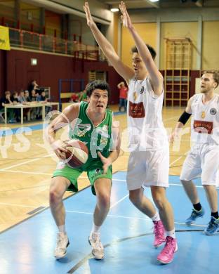 Basketball 2.Bundesliga 2014/15 Grunddurchgang 11.Runde. Woerthersee Piraten gegen Dornbirn Lions. Christof Gspandl,  (Piraten), Twan Christianus Petrus Plasmans (Dornbirn). Klagenfurt, 6.12.2014.
Foto: Kuess
---
pressefotos, pressefotografie, kuess, qs, qspictures, sport, bild, bilder, bilddatenbank