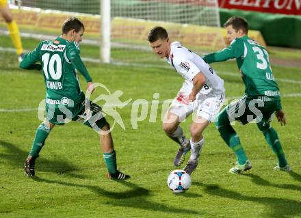 Fussball Bundesliga. RZ Pellets WAC gegen SK Rapid Wien. Daniel Drescher, (WAC), Louis Schaub, Deni Alar  (Rapid). Wolfsberg, am 7.11.2014.
Foto: Kuess

---
pressefotos, pressefotografie, kuess, qs, qspictures, sport, bild, bilder, bilddatenbank