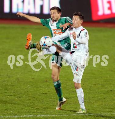 Fussball Bundesliga. RZ Pellets WAC gegen SK Rapid Wien. Rene Seebacher, (WAC), Thomas Schrammel  (Rapid). Wolfsberg, am 7.11.2014.
Foto: Kuess

---
pressefotos, pressefotografie, kuess, qs, qspictures, sport, bild, bilder, bilddatenbank