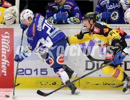 EBEL. Eishockey Bundesliga. EC VSV gegen UPC Vienna Capitals. Marius Goehringer,  (VSV), Patrick Peter (Caps). Villach, am 12.12.2014.
Foto: Kuess 


---
pressefotos, pressefotografie, kuess, qs, qspictures, sport, bild, bilder, bilddatenbank