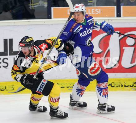 EBEL. Eishockey Bundesliga. EC VSV gegen UPC Vienna Capitals.  Daniel Nageler, (VSV), Sven Klimbacher (Caps). Villach, am 12.12.2014.
Foto: Kuess 


---
pressefotos, pressefotografie, kuess, qs, qspictures, sport, bild, bilder, bilddatenbank