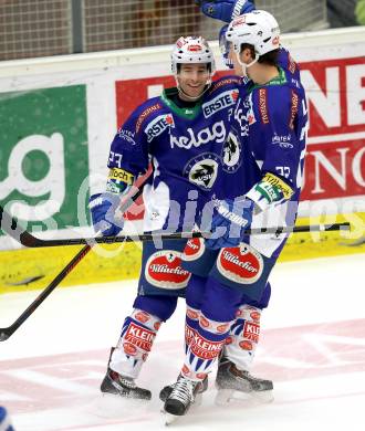 EBEL. Eishockey Bundesliga. EC VSV gegen UPC Vienna Capitals. Torjubel Darren Haydar, Adis Alagic (VSV). Villach, am 12.12.2014.
Foto: Kuess 


---
pressefotos, pressefotografie, kuess, qs, qspictures, sport, bild, bilder, bilddatenbank