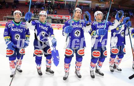 EBEL. Eishockey Bundesliga. EC VSV gegen UPC Vienna Capitals.  jubel Darren Haydar, Brock McBride, Eric HUnter, Mark Santorelli (VSV). Villach, am 12.12.2014.
Foto: Kuess 


---
pressefotos, pressefotografie, kuess, qs, qspictures, sport, bild, bilder, bilddatenbank