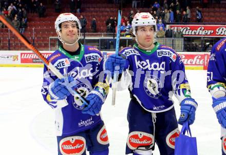 EBEL. Eishockey Bundesliga. EC VSV gegen UPC Vienna Capitals. Jubel Darren Haydar, Brock McBride (VSV). Villach, am 12.12.2014.
Foto: Kuess 


---
pressefotos, pressefotografie, kuess, qs, qspictures, sport, bild, bilder, bilddatenbank