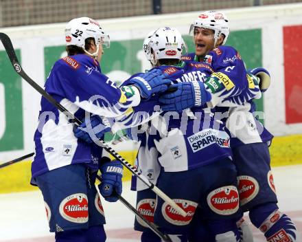 EBEL. Eishockey Bundesliga. EC VSV gegen UPC Vienna Capitals. Torjubel Darren Haydar, Adis Alagic, John Lammers, Cole Jarrett (VSV). Villach, am 12.12.2014.
Foto: Kuess 


---
pressefotos, pressefotografie, kuess, qs, qspictures, sport, bild, bilder, bilddatenbank