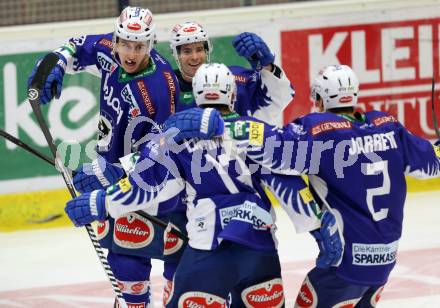 EBEL. Eishockey Bundesliga. EC VSV gegen UPC Vienna Capitals. Torjubel Darren Haydar, Adis Alagic, John Lammers, Cole Jarrett  (VSV). Villach, am 12.12.2014.
Foto: Kuess 


---
pressefotos, pressefotografie, kuess, qs, qspictures, sport, bild, bilder, bilddatenbank