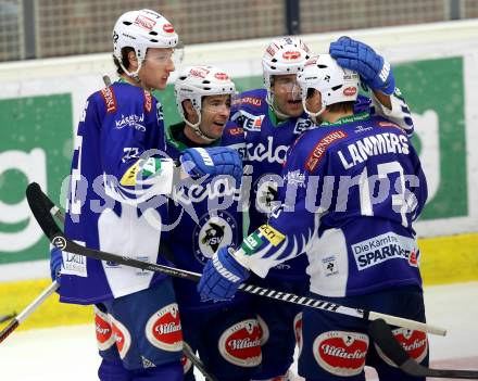 EBEL. Eishockey Bundesliga. EC VSV gegen UPC Vienna Capitals. Torjubel Darren Haydar, Adis Alagic, John Lammers, Cole Jarrett (VSV). Villach, am 12.12.2014.
Foto: Kuess 


---
pressefotos, pressefotografie, kuess, qs, qspictures, sport, bild, bilder, bilddatenbank