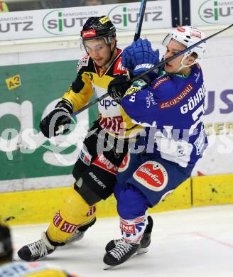 EBEL. Eishockey Bundesliga. EC VSV gegen UPC Vienna Capitals. Marius Goehringer, (VSV), Kristopher Foucalt (Caps). Villach, am 12.12.2014.
Foto: Kuess 


---
pressefotos, pressefotografie, kuess, qs, qspictures, sport, bild, bilder, bilddatenbank