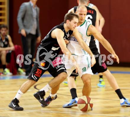 Basketball 2.Bundesliga 2014/15 Grunddurchgang 12.Runde. KOS Celovec gegen Mattersburg Rocks. Davor Sattler, (KOS), Sebastian Gmeiner  (Mattersburg Rocks). Klagenfurt, 13.12.2014.
Foto: Kuess
---
pressefotos, pressefotografie, kuess, qs, qspictures, sport, bild, bilder, bilddatenbank