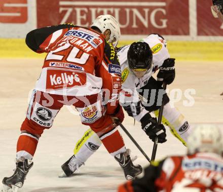 EBEL. Eishockey Bundesliga. KAC gegen Dornbirner Eishockey Club. Marcel Rodman,  (KAC), James Arniel (Dornbirn). Klagenfurt, am 14.12.2014.
Foto: Kuess 

---
pressefotos, pressefotografie, kuess, qs, qspictures, sport, bild, bilder, bilddatenbank