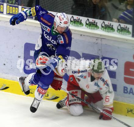 EBEL. Eishockey Bundesliga. EC VSV gegen HCB SUEDTIROL. Benjamin Petrik,  (VSV), Sean McMonagle (Bozen). Villach, am 14.12.2014.
Foto: Kuess 


---
pressefotos, pressefotografie, kuess, qs, qspictures, sport, bild, bilder, bilddatenbank