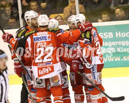 EBEL. Eishockey Bundesliga. KAC gegen Dornbirner Eishockey Club. Torjubel (KAC). Klagenfurt, am 14.12.2014.
Foto: Kuess 

---
pressefotos, pressefotografie, kuess, qs, qspictures, sport, bild, bilder, bilddatenbank