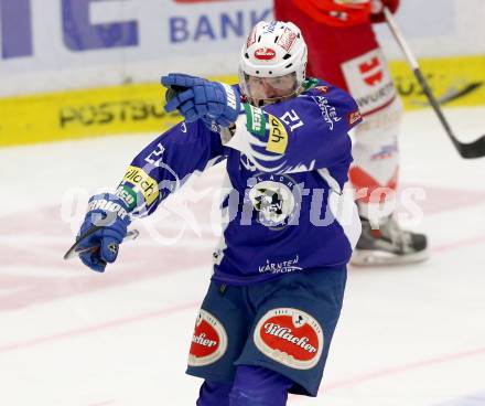 EBEL. Eishockey Bundesliga. EC VSV gegen HCB SUEDTIROL. Jubel Benjamin Petrik (VSV). Villach, am 14.12.2014.
Foto: Kuess 


---
pressefotos, pressefotografie, kuess, qs, qspictures, sport, bild, bilder, bilddatenbank