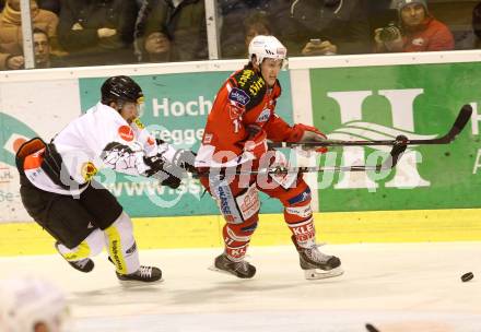 EBEL. Eishockey Bundesliga. KAC gegen Dornbirner Eishockey Club. Daniel Ban,  (KAC), Robert Lembacher (Dornbirn). Klagenfurt, am 14.12.2014.
Foto: Kuess 

---
pressefotos, pressefotografie, kuess, qs, qspictures, sport, bild, bilder, bilddatenbank