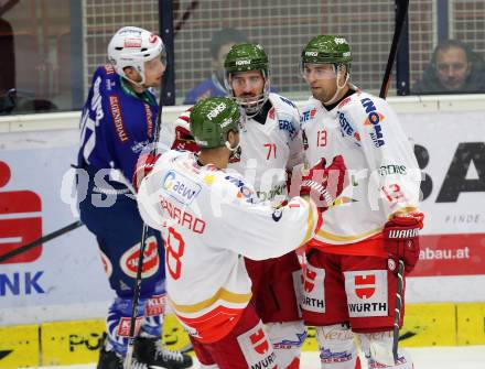 EBEL. Eishockey Bundesliga. EC VSV gegen HCB SUEDTIROL. Torjubel Ziga Pance, Philip Joseph De Simone, Anton Bernard (Bozen). Villach, am 14.12.2014.
Foto: Kuess 


---
pressefotos, pressefotografie, kuess, qs, qspictures, sport, bild, bilder, bilddatenbank