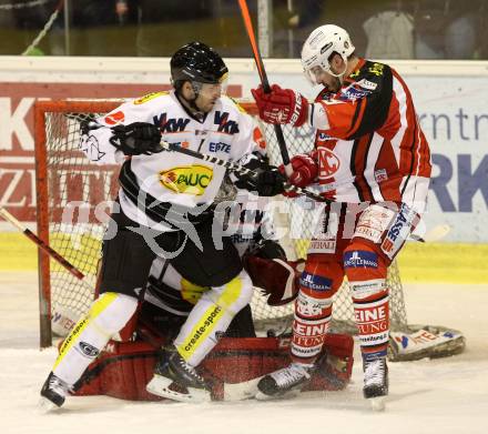 EBEL. Eishockey Bundesliga. KAC gegen Dornbirner Eishockey Club.  Jean-Francois Jacques,  (KAC), Nicholas Crawford (Dornbirn). Klagenfurt, am 14.12.2014.
Foto: Kuess 

---
pressefotos, pressefotografie, kuess, qs, qspictures, sport, bild, bilder, bilddatenbank